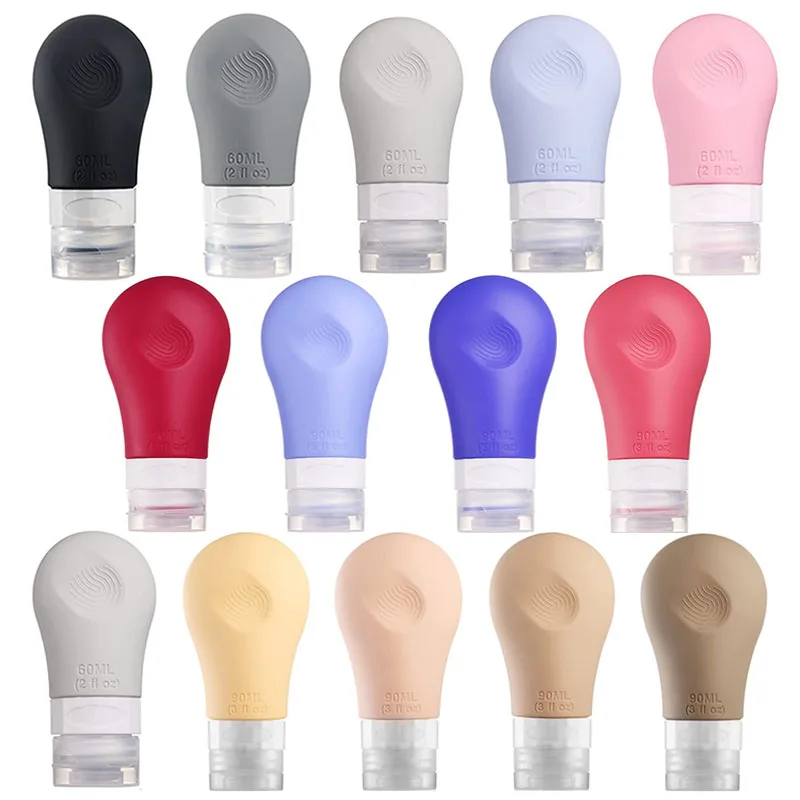 60ML 90ML Silicone Travel Bottles Squeeze Travel Containers Toiletries Leakproof Refillable for Shampoo Conditioner Lotion