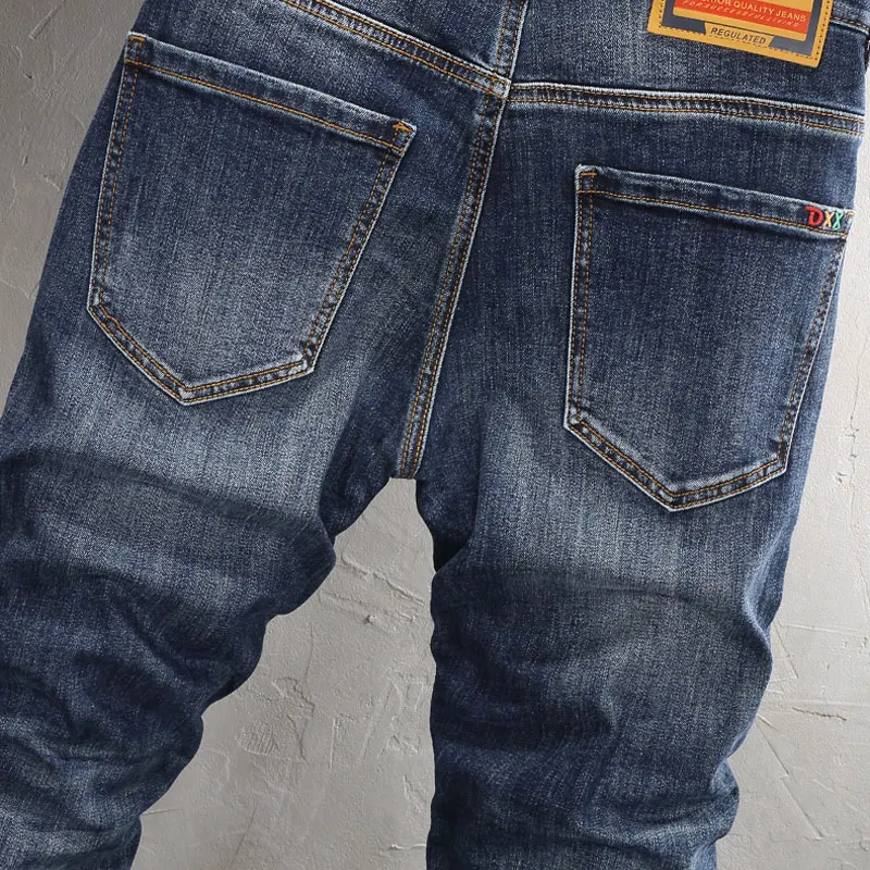 Newly Designer Fashion Men Jeans High Quality Retro Washed Blue Stretch Slim Fit Ripped Jeans Men Vintage Casual Denim Pants