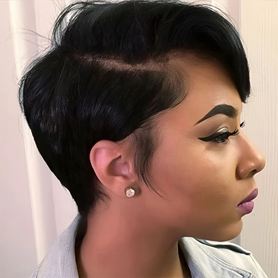 13x4x1 Lace Front Pixie Cut Bob Wig 150% Density Human Hair For African Women 6 Inch Short Pre-Plucked Wig