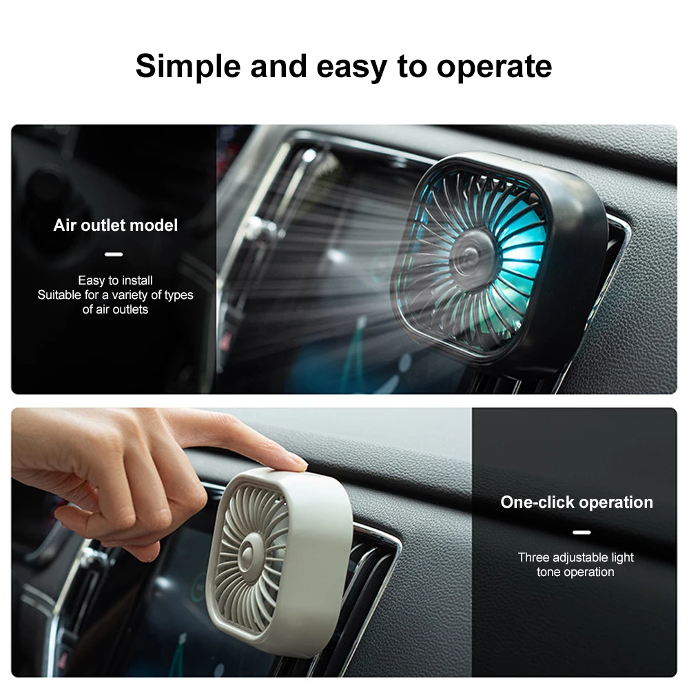 Car Fan USB Color Light Low Noise Auto Interior Multifunction Mini