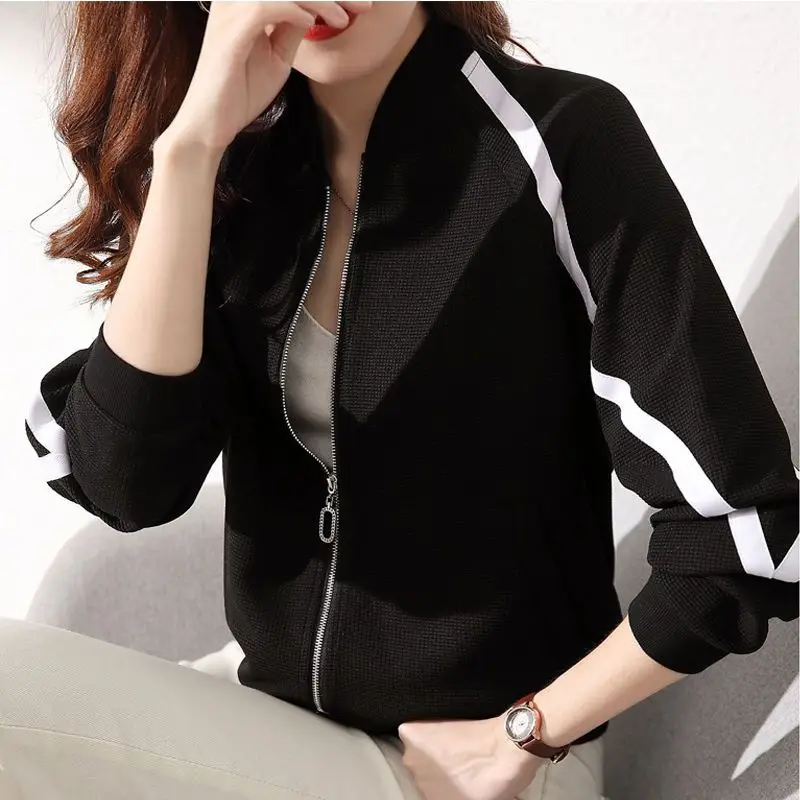 Women's Clothing Slim Streetwear Jackets Zippe Coats Pockets Stand Tops Office Lady Simple Leisure Sports Splicing Simple