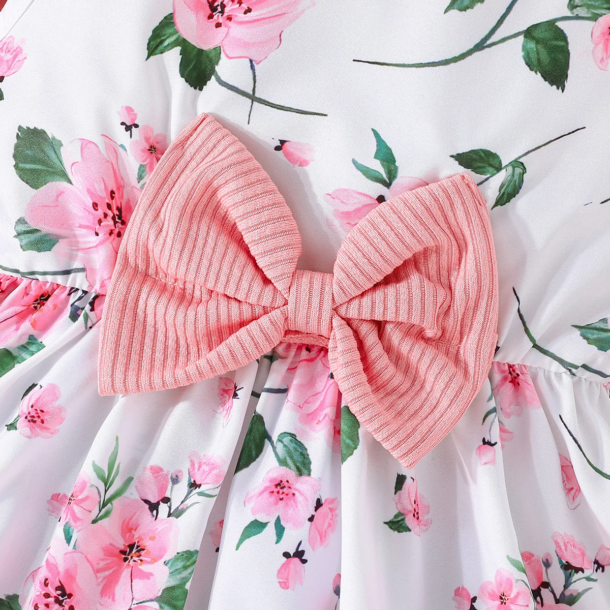 FOCUSNORM 3–8 Jahre Prinzessinnen-Kleidungssets für kleine Mädchen, 2-farbig, solide Langarm-Strickjacke + Riemen, Blumendruck, Schleife, A-Linie, Sommerkleid – Detail 18