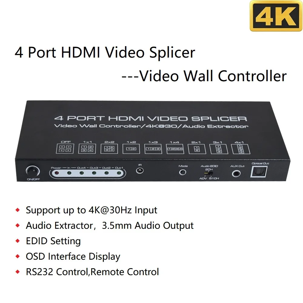 Controller Per Video Wall Splicer Ir Rs232 2 X2 Tv 4K 1X2 1X3 1X4 Processore Spdif 3.5Mm Out Audio Hdmi Video Splicer Splitter Switch