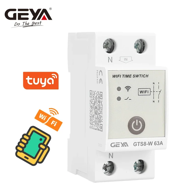 GEYA GTS8-W Smart Wi-Fi Timer Switch DIN Rail, Smart Home, Wireless, Remote Control, with Tuya App AC220V 32A 40A 63A 80A