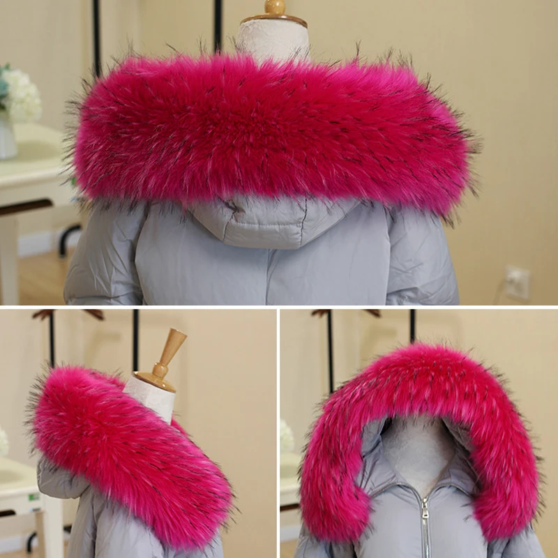 Winter Faux Fur Collar Gradient Color Thicken Warmer Fur Collar Shawl For Women Men Parkas Down Coat Jackets Hood Fur Warm Scarf 4