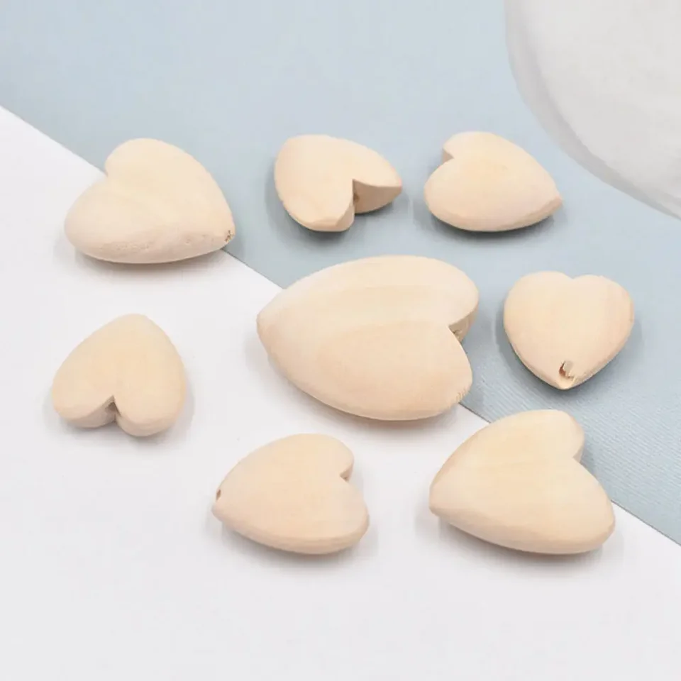 100 Perline Di Legno A Forma Di Cuore – Non Finite, Con Foro, Per Gioielli Fai Da Te, 20x19 Mm - 5