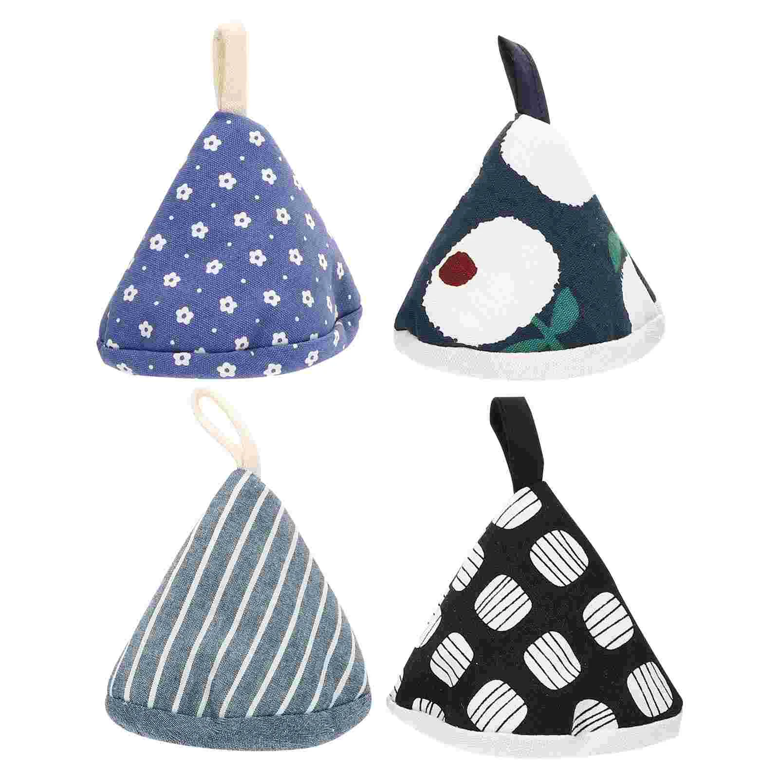 

4 Pcs Triangular Pot Handle Grip Mitt Lid Sleeves Fry Pans Knob Hot Cover Cotton Cookware