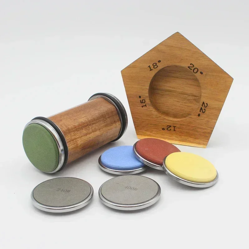 2024 뜨거운 판매 자기 롤링 나이프 숫돌 텀블러 15 18 20 21 22 학위 펜타곤 나무 DIY 고정 각도 숫돌