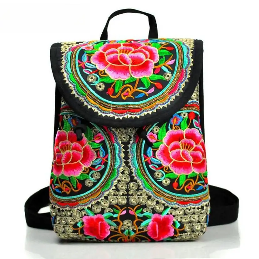 1 Pcs New Ethnic Style Canvas Embroidered Backpack Embroidered Women's Backpack Student Backpack Backpack