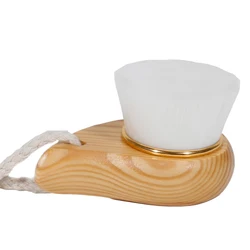 Deep Clean Exfoliating Facial Massage Brush with Soft Fiber Bristles and Wooden Handle (Gold)