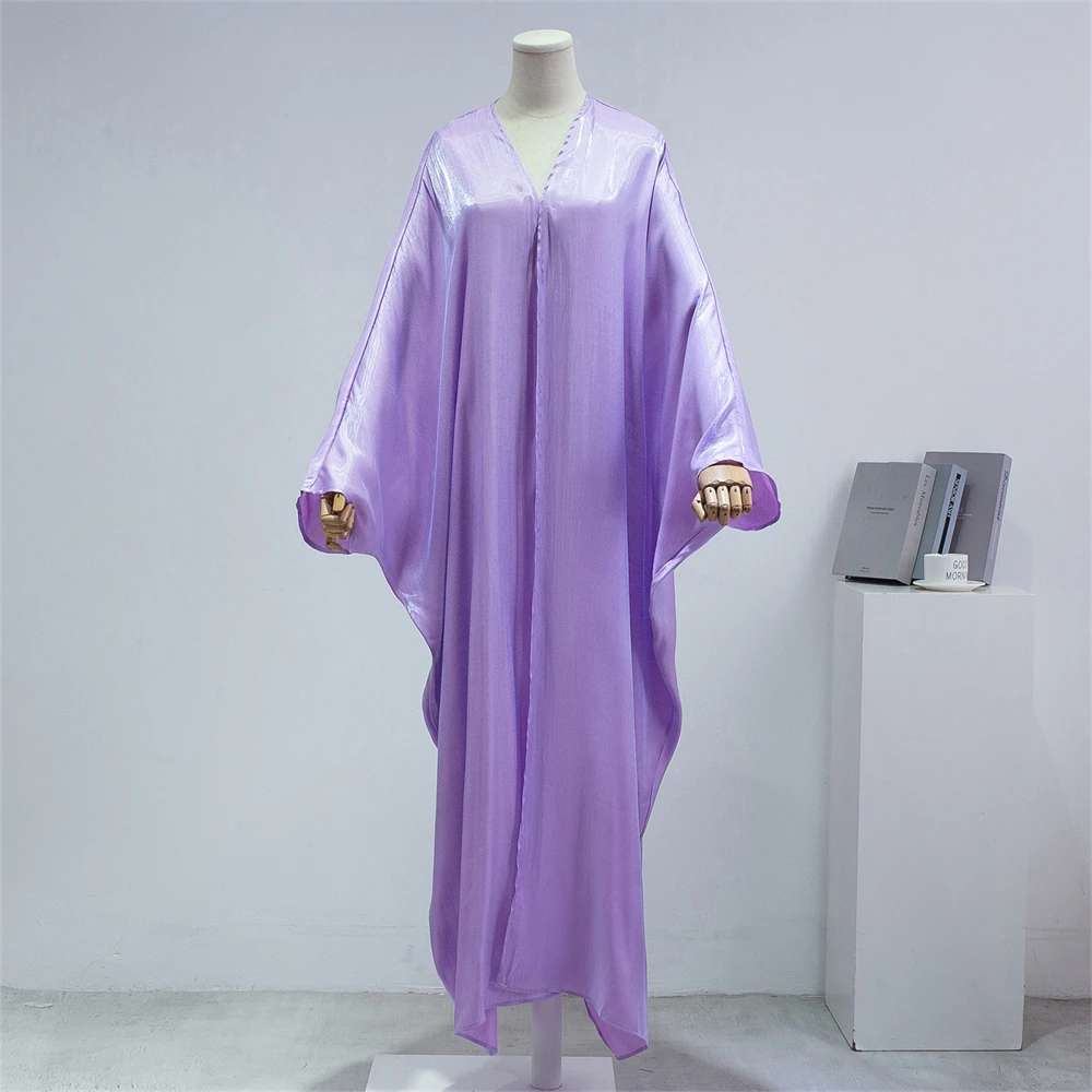 Eid Ramadan Abaya Shiny Satin Muslim Women Beads Bat Sleeve Open Cardigan Kimono Dresses Turkey Dubai Kaftan Arab Robe Jalabiya