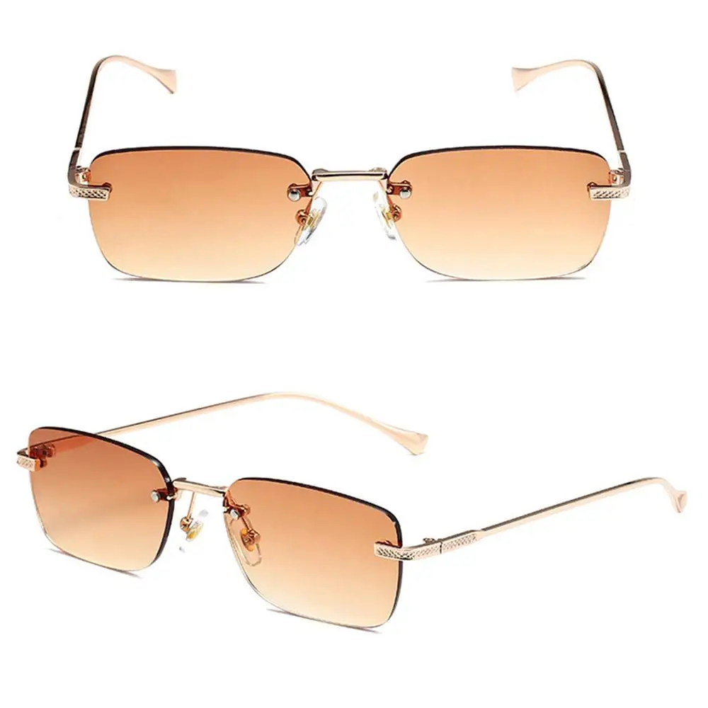 Randlose quadratische Sonnenbrille für Damen, kleine rechteckige Punk-Sonnenbrille im Ins-Stil, UV400-Schutz, Damen-Metallschirme für Damen – Detail 5