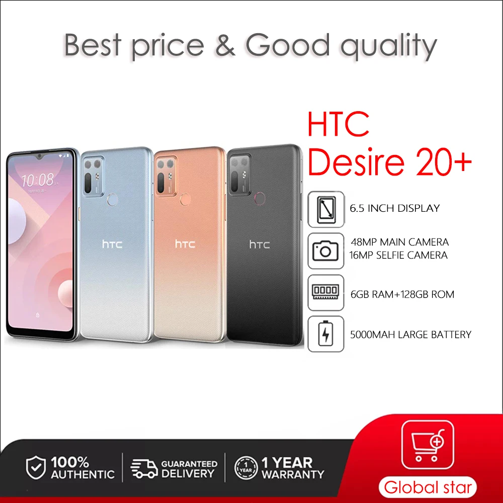 

HTC Desire 20 Plus Refurbished Original Unlocked Mobile Phones 6.5inch 6GB RAM 128GB ROM Octa-core 48MP Camera Cellphone
