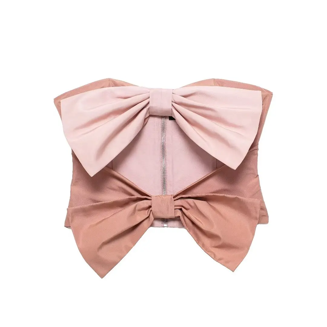 thumbnail image 1 of HH TRAF Top de tubo con doble lazo sexy de verano para mujer, tops casuales con hombros descubiertos, top ajustado sin espalda y sin tirantes a la moda para mujer, 1 of 5