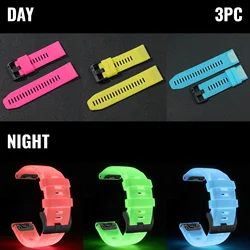 Luminous Silicone Watch Strap Set - 3 Pieces, 22/26mm, Premium Alternative Wristband - Quick Fit 26mm (Pink yellow blue)