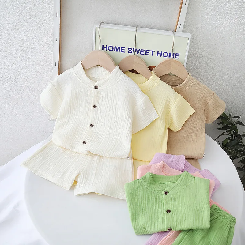 Summer Kids' 2-Piece Set Breathable Cotton Short Sleeve Outfit Solid Color Unisex Baby & Toddler Clothes 0-5 Years kids clothing set,girls clothing set,boys clothing set