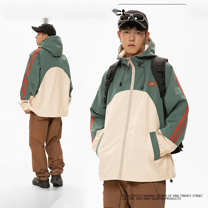 Abbigliamento da uomo Giacca Sprint con cappuccio da esterno in colore a contrasto stile montagna Giacca da uomo 2024 Autunno / Inverno Nuovo prodotto Cappotto spesso_voghion.com