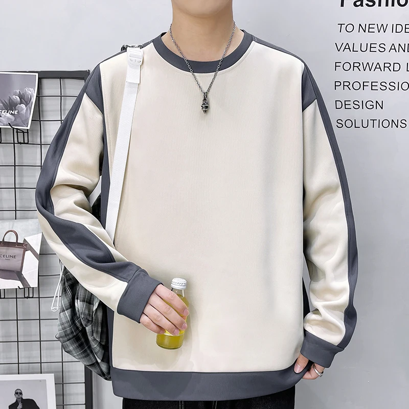 Fashion O-Neck Spliced All-match Sweatshirts Men's Clothing 2024 Spring Summer New Loose Casual Tops Korean Sweatshirts