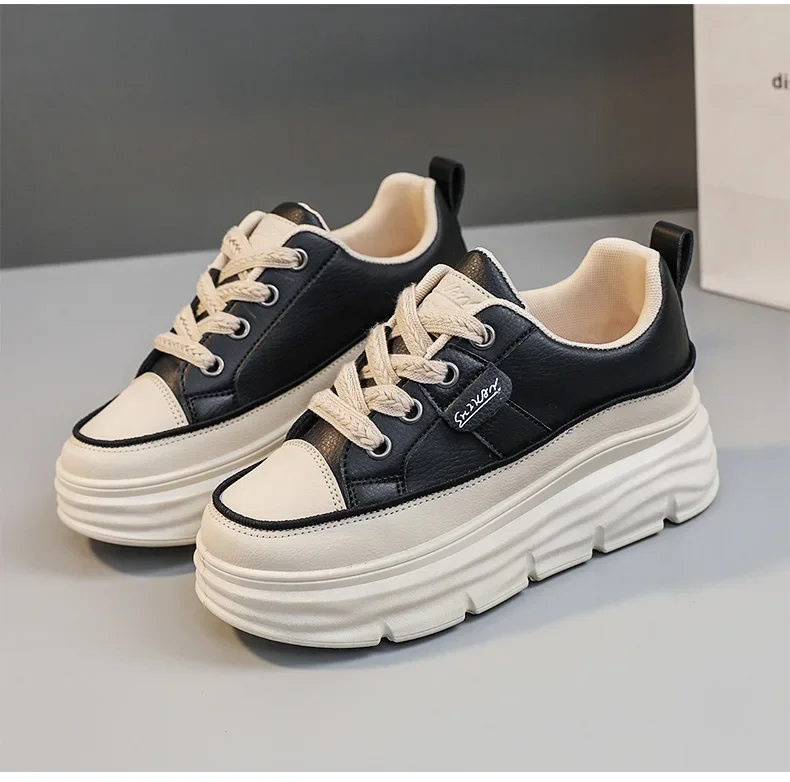White Platform Women's Casual Sneakers Lace-up Trainers_voghion.com