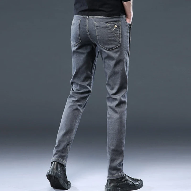 Casual Pants Slim Small Leg Long Men Denim Jeans Korean Version Trendy New Brand High Quality Grey Stretch Fashion Trousers 5