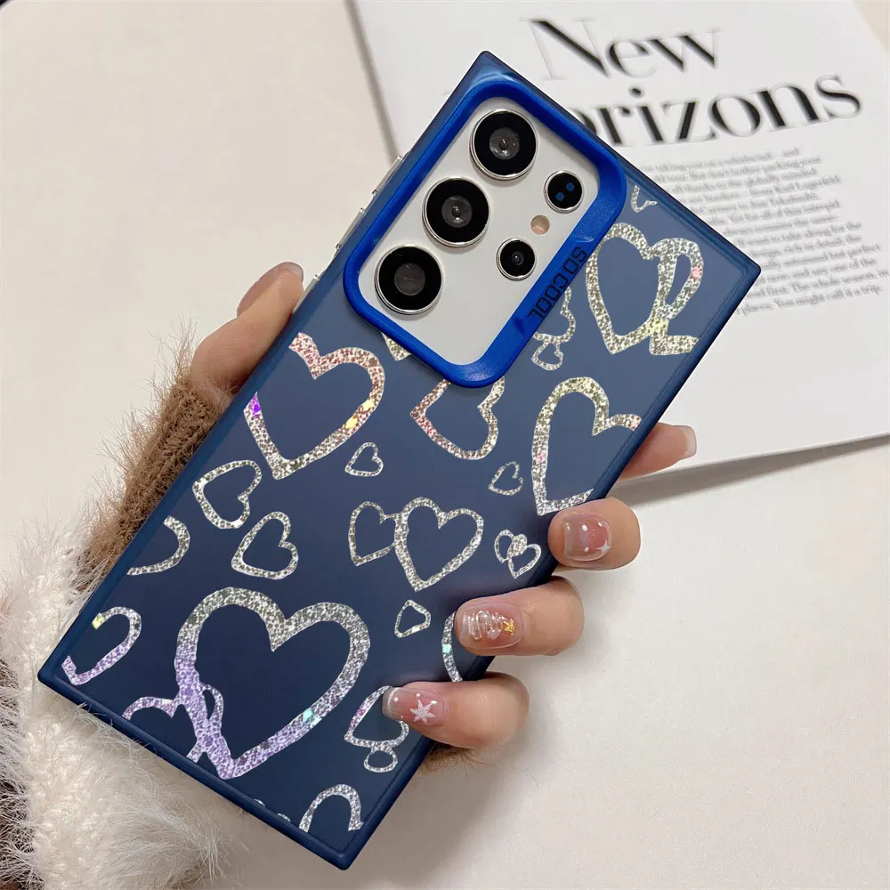 Colorful Silver Glitter Heart Print Shockproof Phone Case