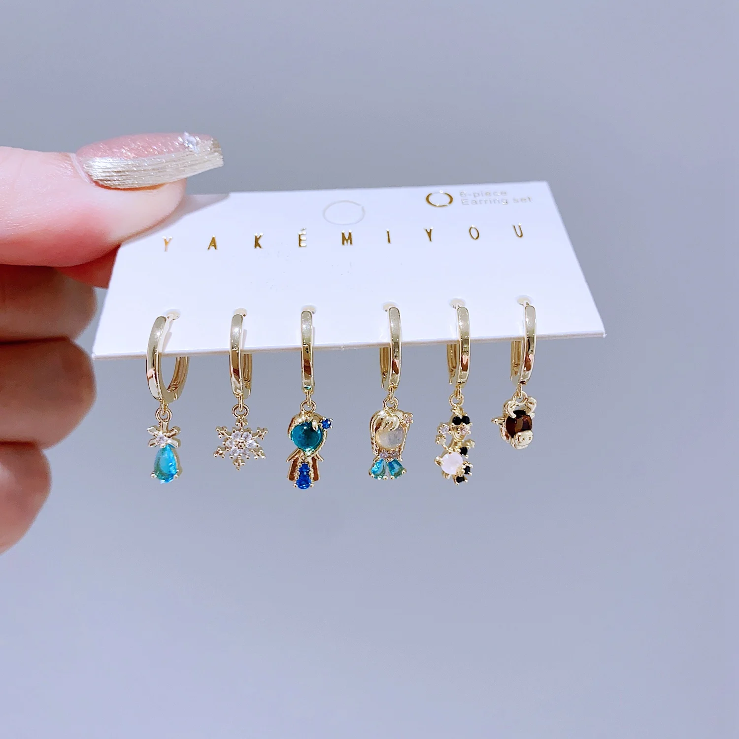 1 Set Mixed Design Frozen Cartoon Huggie Hoop Earrings for Women Gold Color Plated Cubic Zircon Jewelry 3