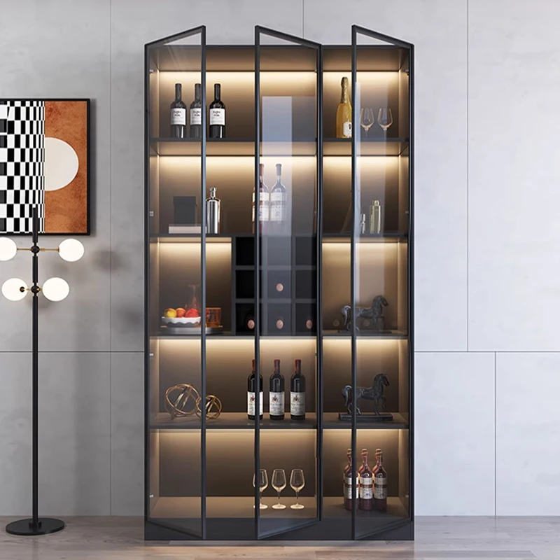 Glass Living Room Wine Cabinets Display Kitchen Wall Home Wine Cabinets Racks Liquor Mueble Licorera Restaurant Furniture QF50JG
