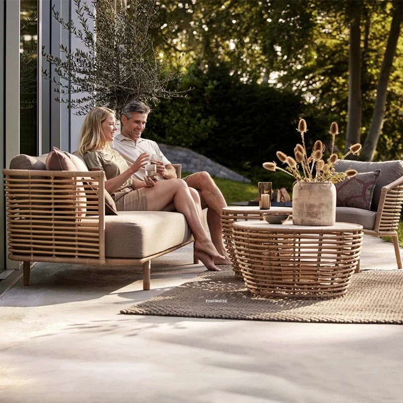 Designer Rattan Outdoor Sofas Leisure Home Balcony Patio Garden Sofa Combination Waterproof and Sun Protection Outdoor Furniture