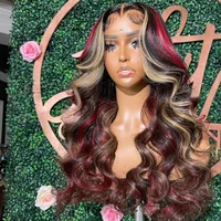 200 Density 1B/27/Red Wig 30 Inch Highlight 5x5 Glueless 99J Burgundy Body Wave Colored Transparent Lace Closure Wigs Human Hair 1