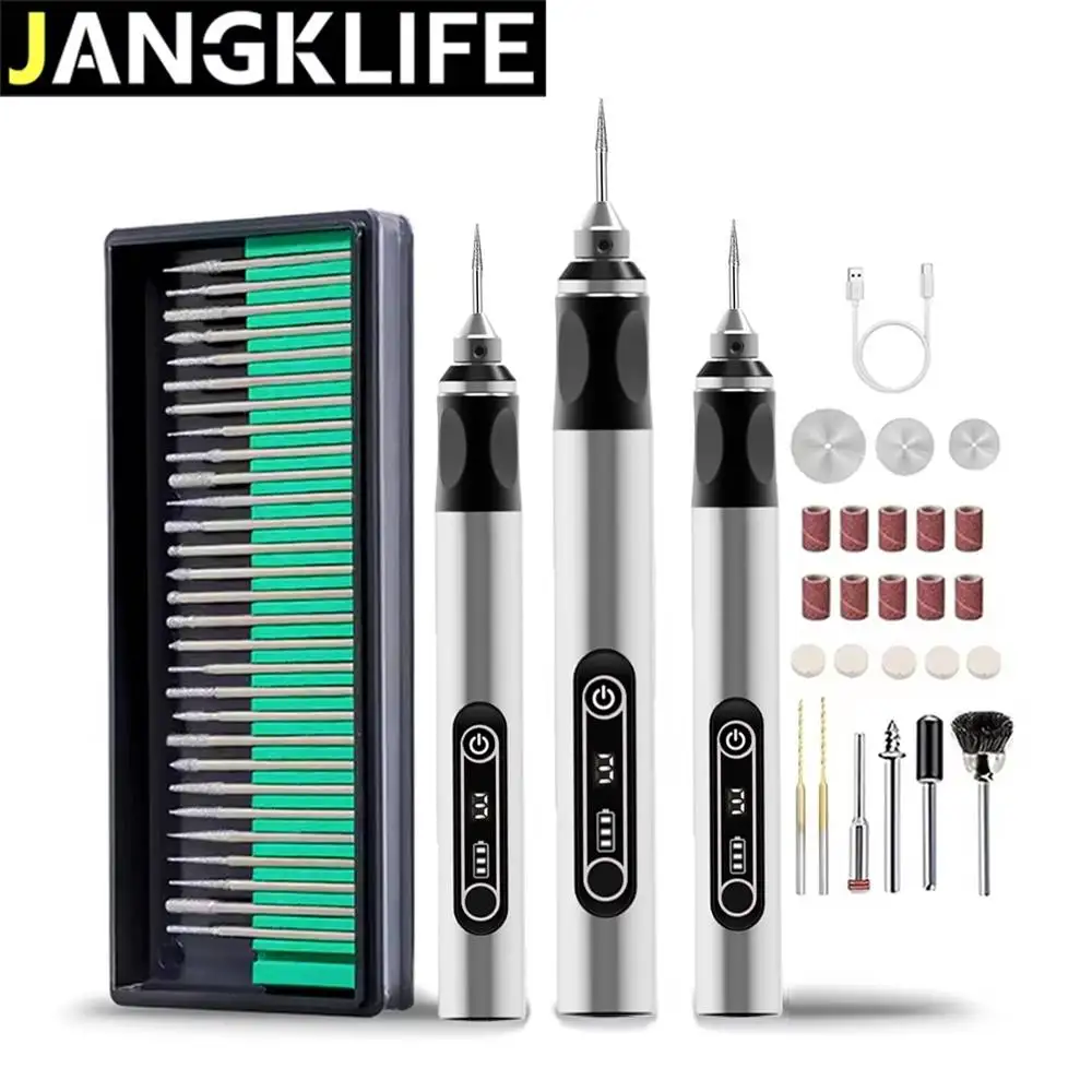JANGKLIFE USB Cordless Rotary Tool, Mini Wireless Drill Engraving Pen Kit for Woodworking Jewelry Metal Glass DIY