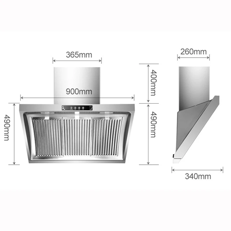 New Household Exhaust Hood 304 Stainless Steel Range Hood Household Kitchen Extractor 900mm Side Suction