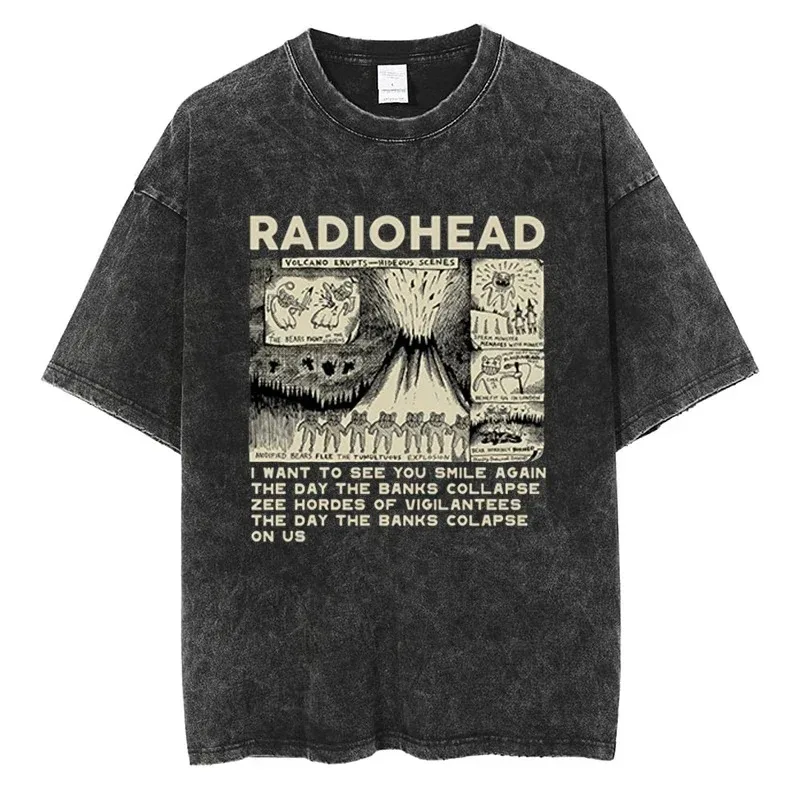Radiohead T Shirt Classic Retro Rock Band Graphic Tshirt Oversized Quality Cotton Men Women Hip Hop Streetwear Short Sleeve Tees