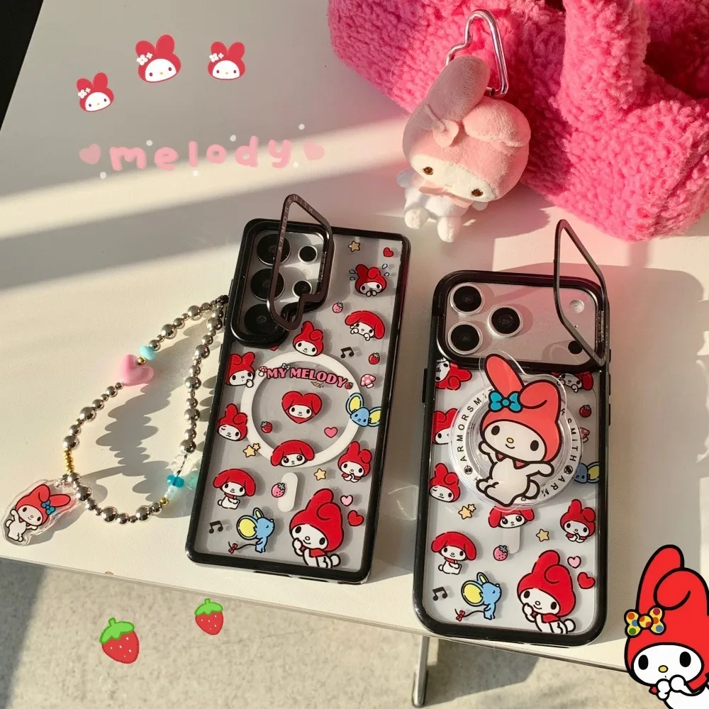 Sanrio My Melody Trendy Magnetic Phone Case with Lanyard Attachment
