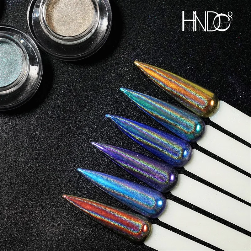 Hndo New Holographic Aurora Powder Rainbow Effect Per Manicure Professionale Nail Art Design Unicorn Laser Pigment Nails Glitter