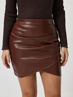 Benuynffy Fashion PU Leather Skirt Women's Autumn and Winter Elegant High Waist Zipper Back Ruched Bodycon Mini Skirts 2024 New - Image 2