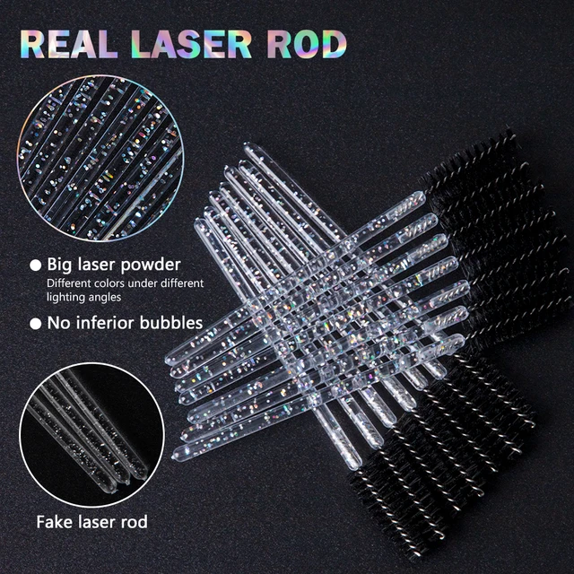 300/50 Disposable Mascara Wands Applicator Eyelash Brush Spoolies for Eye Lash Extension, Eyebrow and Makeup Crystal Cosmetic 2