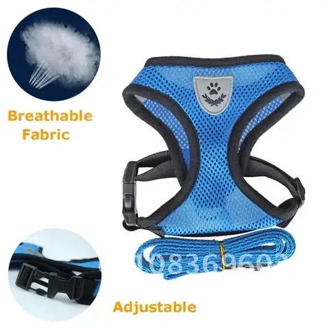 

Adjustable Soft Breathable Polyester Mesh Harness for Small Medium Pet Walking Lead Leash for Puppy Dogs Collar Cat Dog