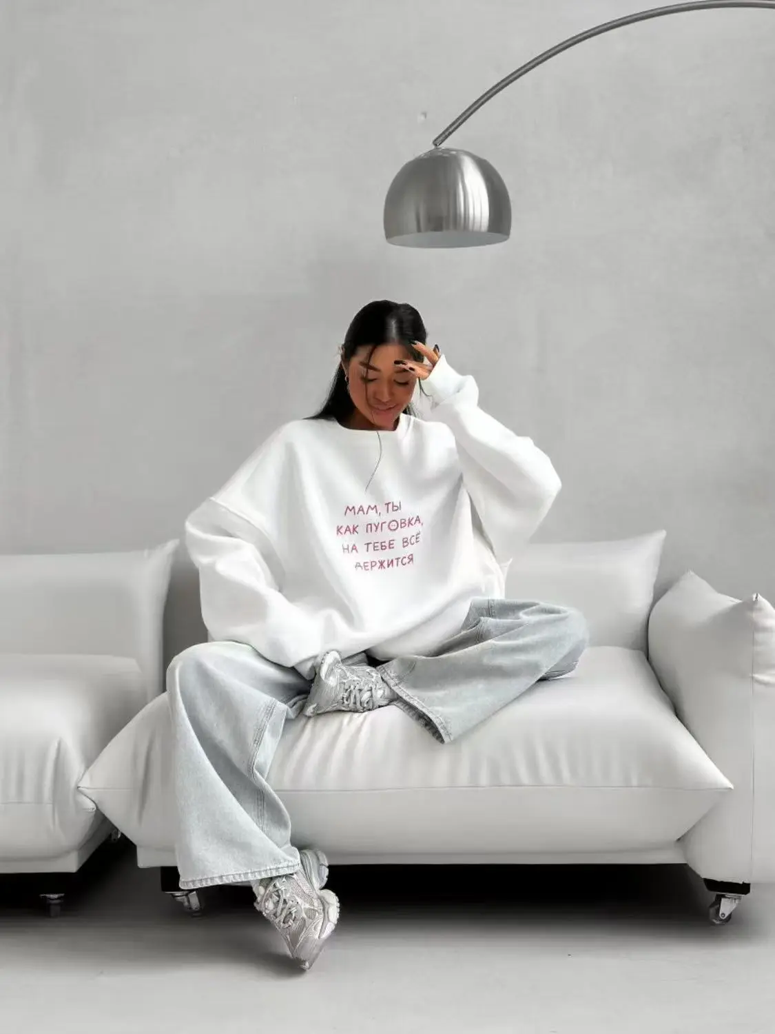 Russian Simple Letter Print O Neck Oversize Sweatshirt Women Pink Thin Spring 2025 Hoodies Women Russian Style Loose Casual Top