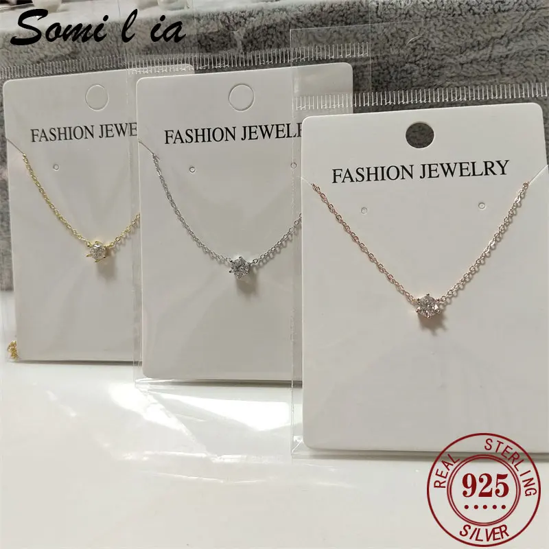 Silver Necklace 925 Sterling Silver For Women 18K Rose gold Plated 5A Zircon Pendant Necklace Fine Jewelry Moms Gift
