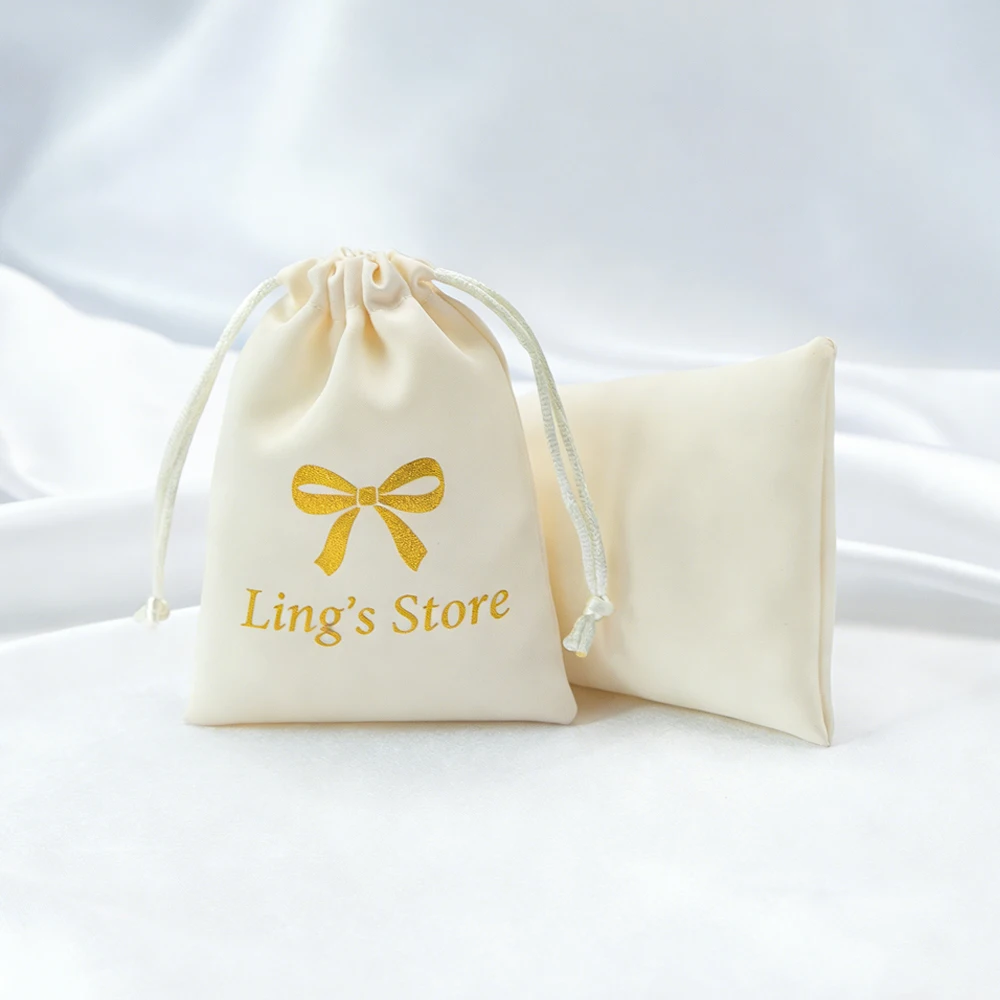 50 Stück Schicke Personalisierte Logo-Schmuckbeutel aus Seidensatin mit Kordelzug für Kosmetik, Perücken, Parfüm, Schlüsselanhänger, Süßigkeiten, Hochzeitsgeschenke und Geschenkorganisation – Detail 8