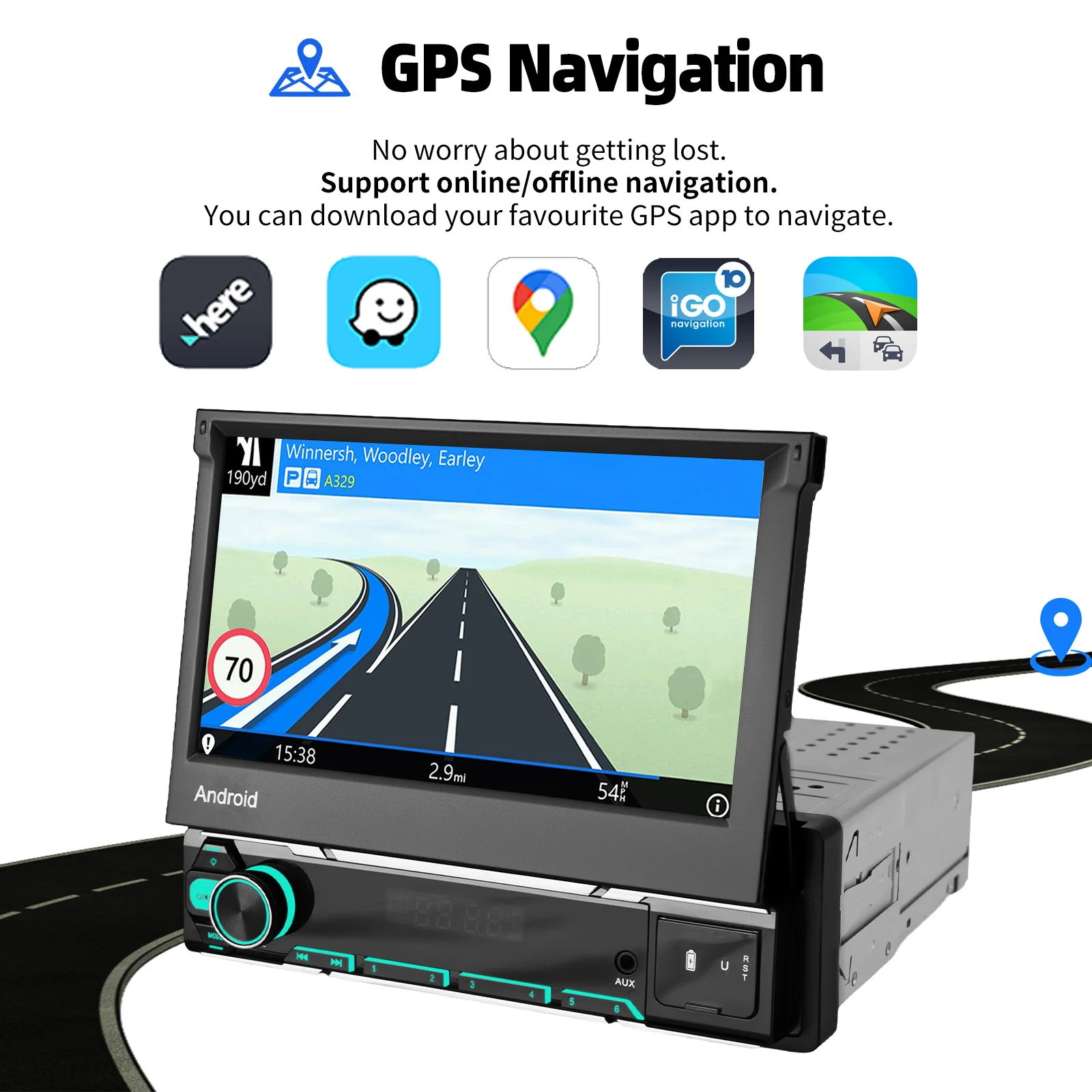 Universal Autoradio ESSGOO Android15 7" 4+64 GB Manuell Retraktil Ausziehbar Klappbarer Touchscreen 1DIN Wireless CarPlay GPS Navigation RDS WiFi FM Bluetooth Lenkradsteuerung Mirror Link Android Auto 2+64 GB USB Typ-C – Detail 9