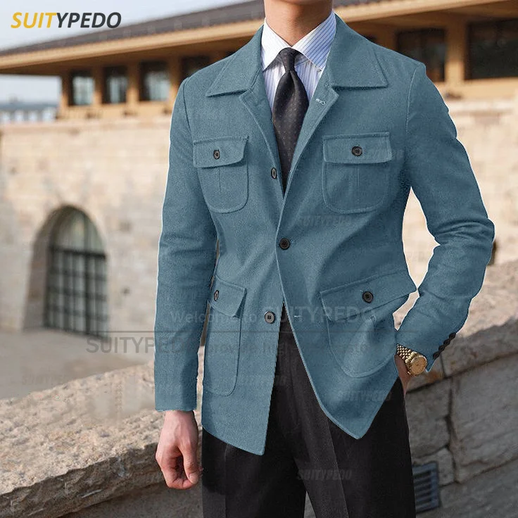 Fashion Single Breasted Denim Jacket For Men Homecoming Casual Blazer One Piece Tailor-made Stylish Male Classic Costumes