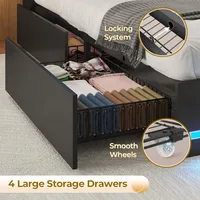VIAGDO Queen Bed Frame with Bookcase Headboard, Wooden Bed Frame Queen Size with Charging Station, 4 Storage Drawers and LED Lig 6