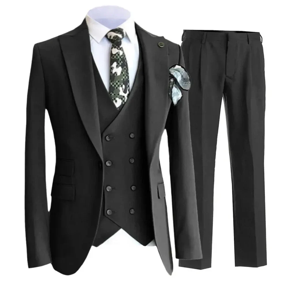 Men Business Casual Wedding Slim Fit Suit 3 Pieces Jacket Trousers Waistcoat Set Male Blazer Coat Pants Vest Ropa Para Hombre