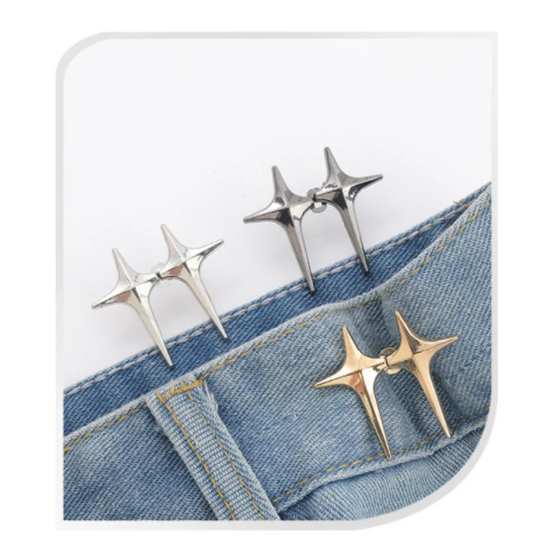 Trendy Cross Star Waist Buckle Adjustable Detachable Pants Clips Waist Tightener Nail-free Metal Button Snaps For Jeans Decor Belt Buckle, Clothing Decor