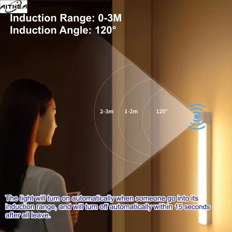 AITHEA LED Motion Sensor Light Wireless USB Rechargeable Night Light Portable Induction Lamp for Cabinet Wardrobe Staircase 4