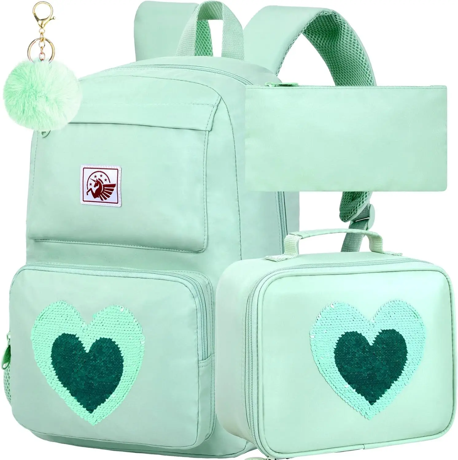 3PCS Backpacks for Girls, Water Resistant Cute School Backpack Set, 17 Inch Anti Theft Aesthetic Bookbag with Lunch Box