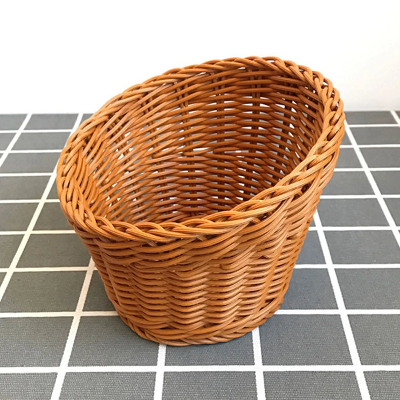 Handmade Wicker Woven Basket Bread Serving Tray Simulation Rattan Desktop Baskets For Kitchen Picnic Woven Storage Basket 4