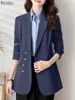 ZANZEA Office Women Blazer Jackets 2025 Autumn Double Breasted Blazer Suits Lapel Neck Long Sleeve Coat Elegant OL Outwear Femme