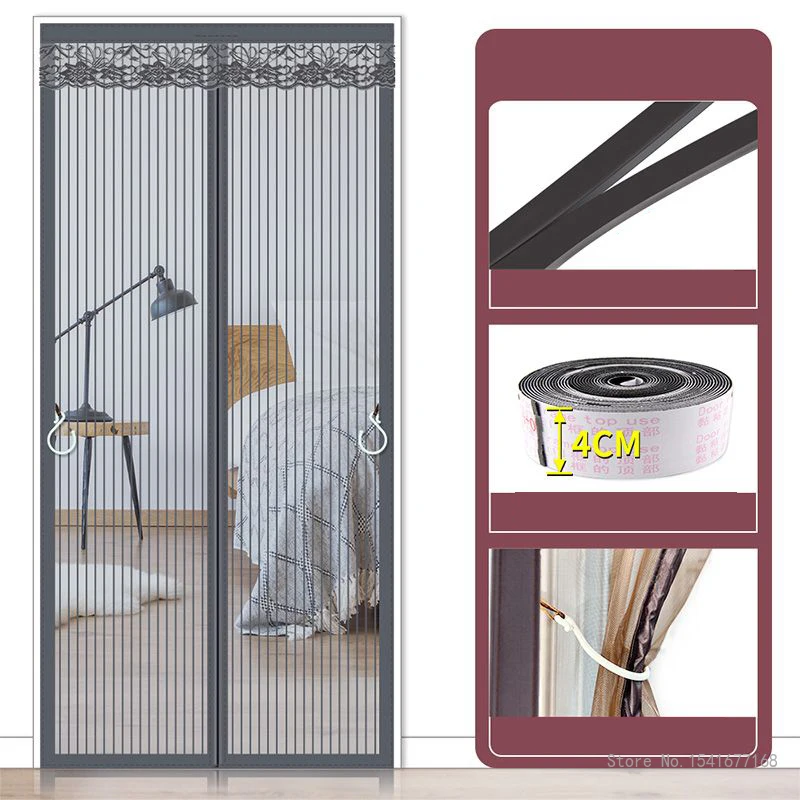 Summer Magnetic Screen Door Curtain, Anti Mosquito Net Insect Fly Bug Curtains Automatic Closing Mesh Anti Mosquito Door Curtain